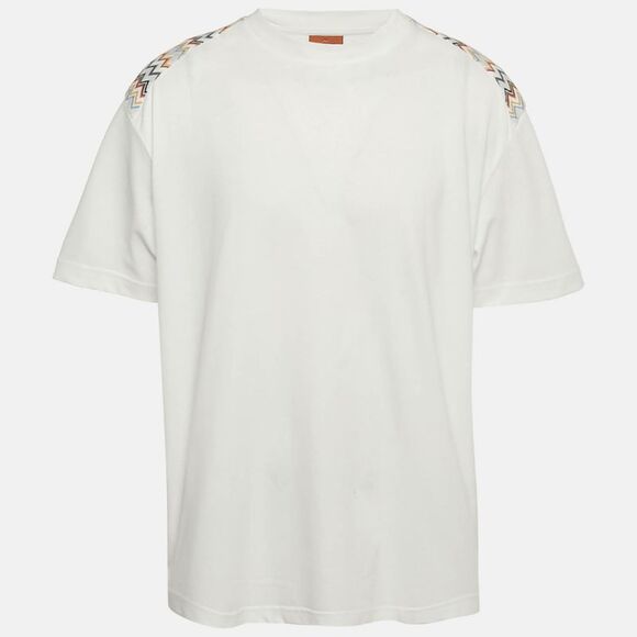 Missoni White Zig Zag Trim Jersey Crewneck T-Shirt Xl